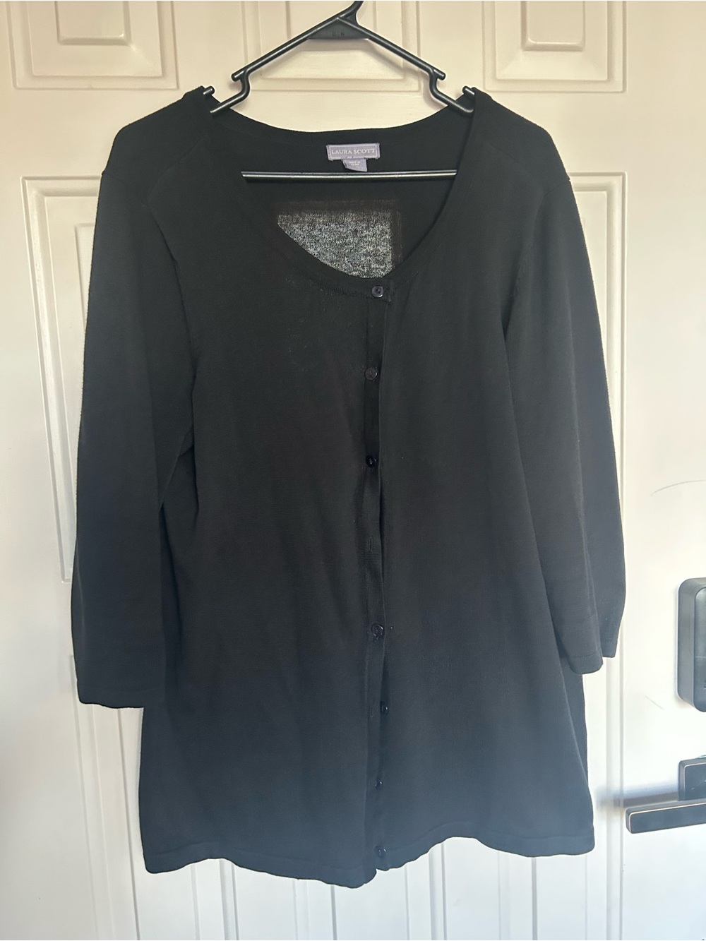 Laura Scott Black Knit Cardigan with Label Detail